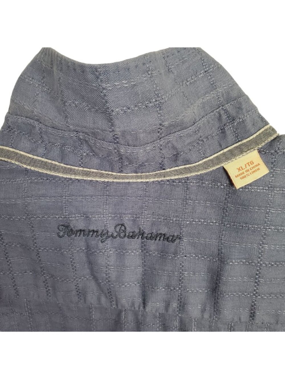 Tommy Bahama Mens Size XL Shirt 100% Linen Top Stitched Windowpane Button Blue - Picture 7 of 8
